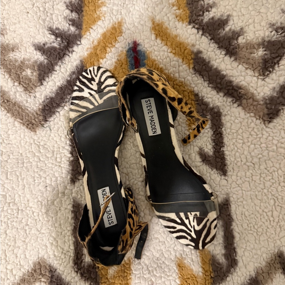 Steve Madden Zebra Print Heels in Black and Tan